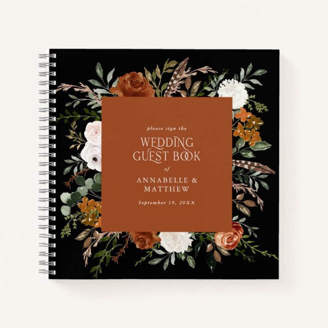 Budget terracotta floral wedding guest book rustic (Front)