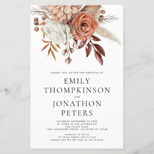 Budget Terracotta Florals Code Wedding Invite