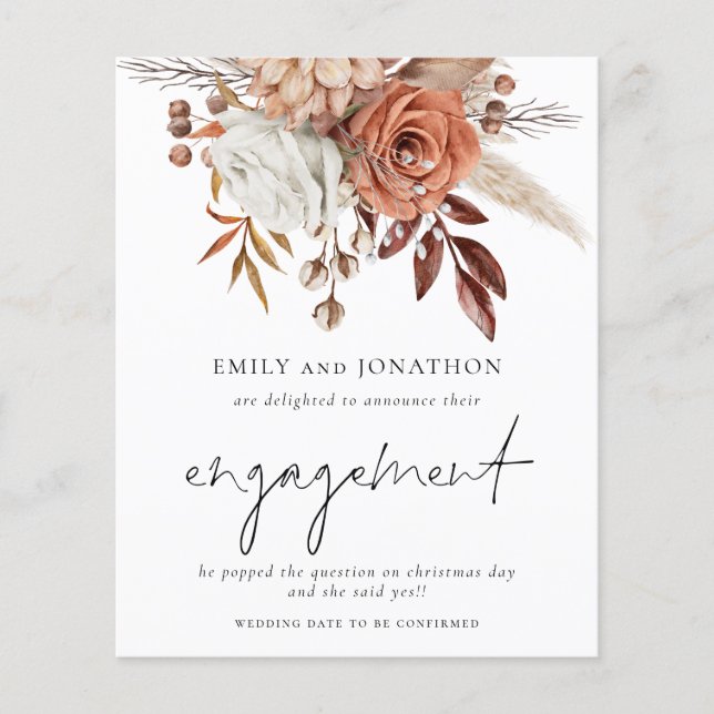 Budget Terracotta Florals Engagement Announcement (Front)