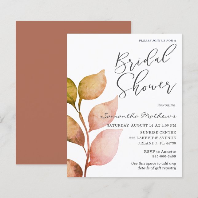 Budget Terracotta Foliage Bridal Shower Invitation (Front/Back)