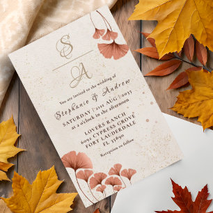 Budget Terracotta Ginkgo Leaf Wedding Invitation