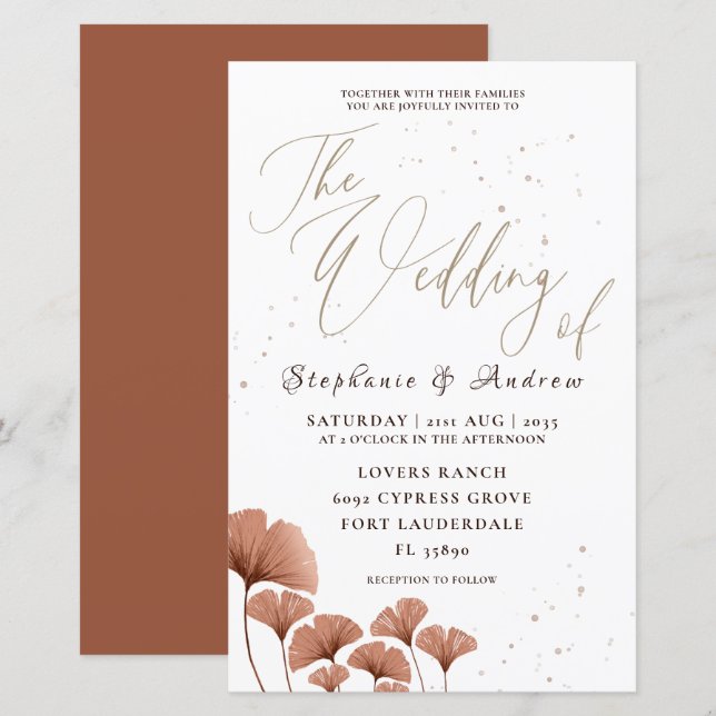 Budget Terracotta Ginkgo Leaf Wedding Invitation (Front/Back)