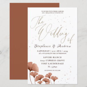 Budget Terracotta Ginkgo Leaf Wedding Invitation