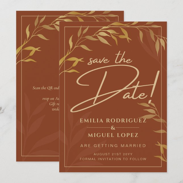 Budget Terracotta GOLD Wedding Save The Dates Invitation (Front/Back)