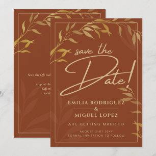 Budget Terracotta GOLD Wedding Save The Dates Invitation
