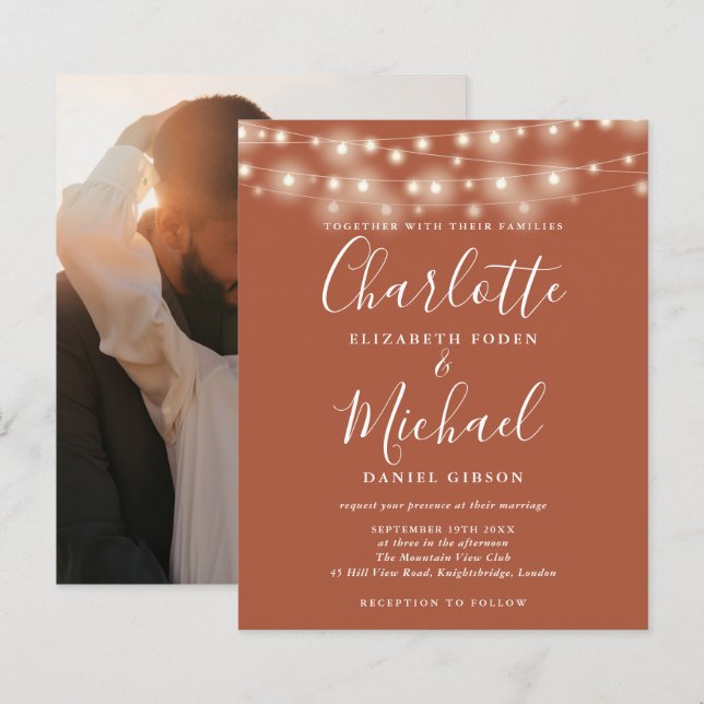 Budget Terracotta Lights Photo Wedding Invitation (Front/Back)