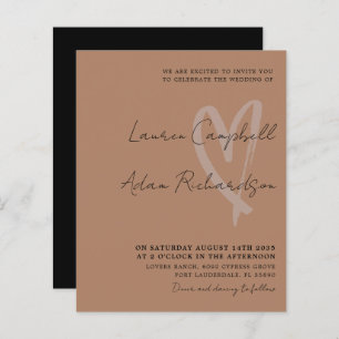 Budget Terracotta Modern Heart Wedding Invitation