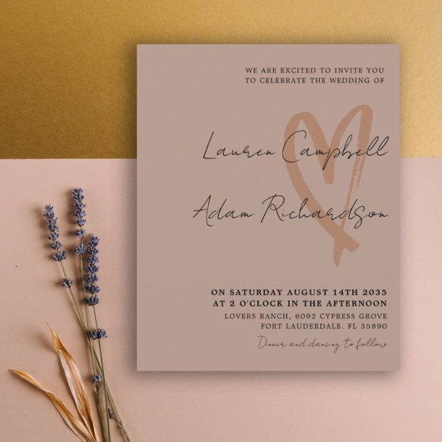 Budget Terracotta Modern Heart Wedding Invitation (Creator Uploaded)