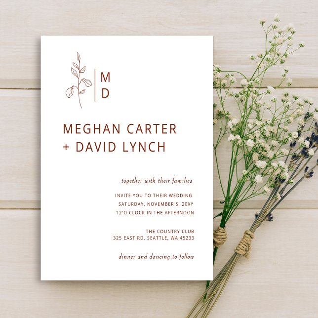 Budget Terracotta Monogram Wedding invitation (Creator Uploaded)