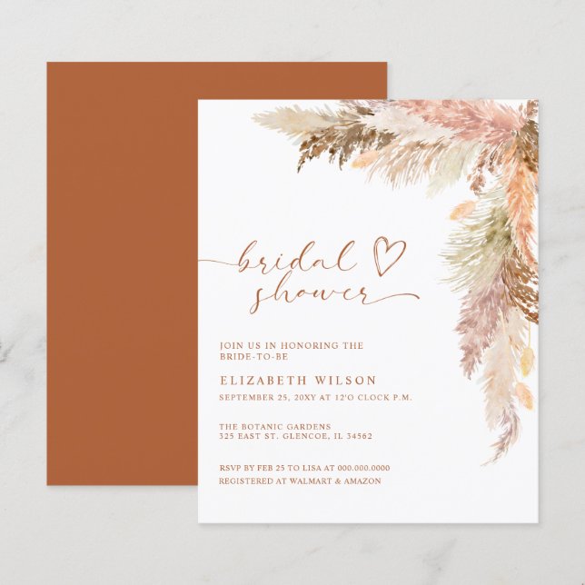Budget Terracotta Pampas Grass Bridal Shower (Front/Back)