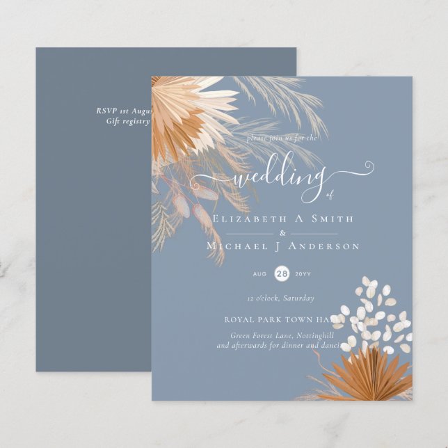 BUDGET  Terracotta Pampas Grass Tropical Wedding (Front/Back)