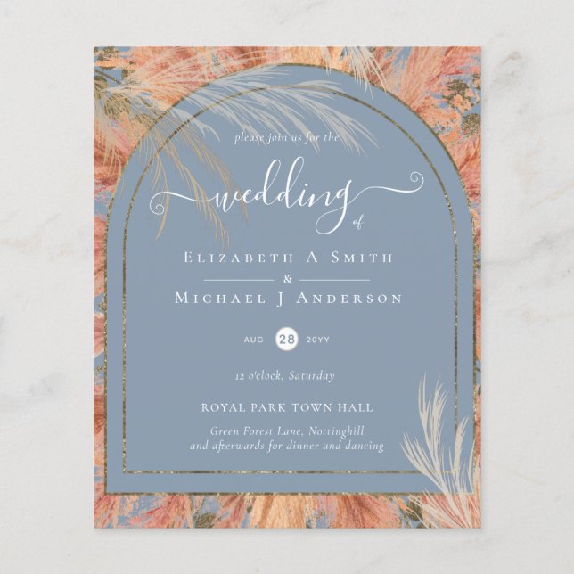 BUDGET  Terracotta Pampas Grass Tropical Wedding Flyer (Front)