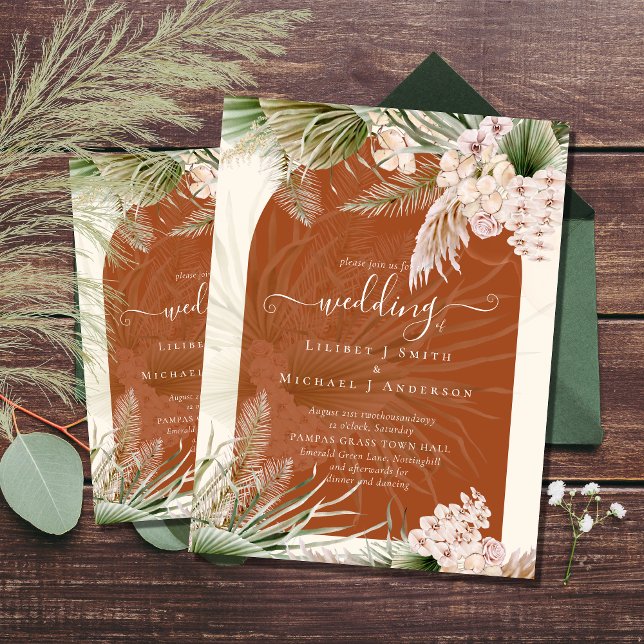 BUDGET Terracotta Peach Pampas Grass Wedding Flyer (Creator Uploaded)