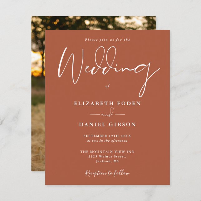 Budget Terracotta Photo Wedding Invitation (Front/Back)