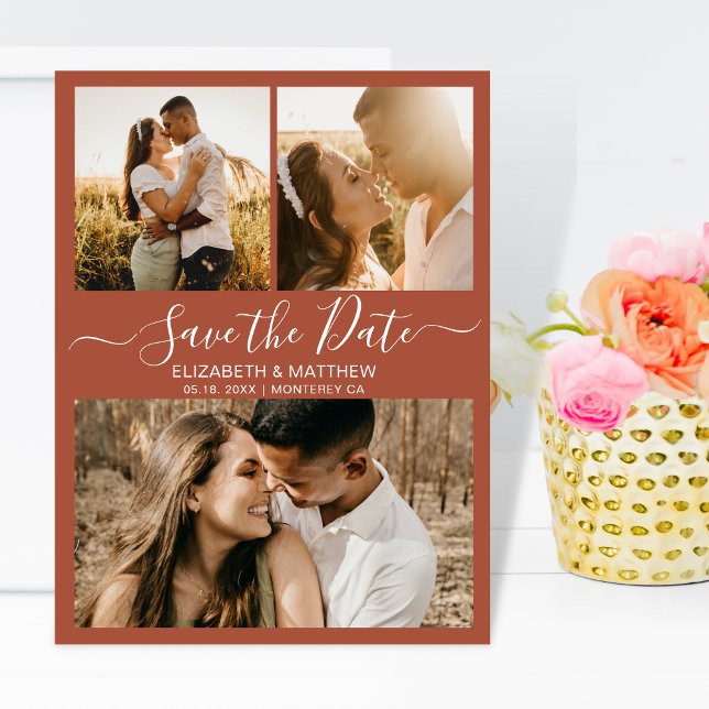 Budget Terracotta Script Collage Save The Date (Creator Uploaded)