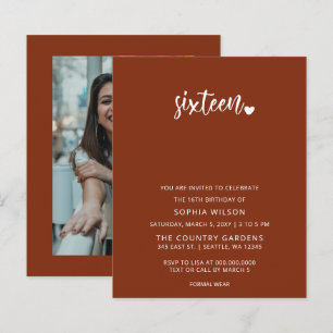 Budget Terracotta Script Sweet 16 Photo Invitation