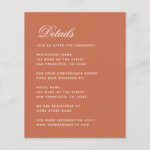 Budget Terracotta Wedding Details Enclosure Card