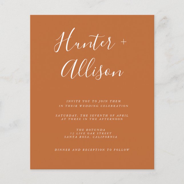 Budget Terracotta Wedding Invitation  Flyer (Front)