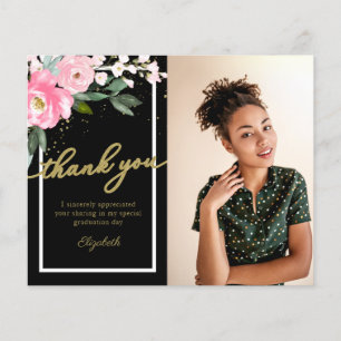 Budget Thank You Card Hot Pink Floral Photo Grad