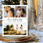 Budget Thanks 3 Photo Wedding Thank You Card<br><div class="desc">Budget, Modern, Minimalist 3 Photo Collage Elegant „Love & Thanks” Script Wedding Thank You personalized affordable low budget thin card. Stylish wedding thank you template featuring 3 photo on the front and 1 photo on the back side. ***PLEASE NOTE! *** BUDGET PAPER/FLYER IS PAPER THIN. *** UPGRADE THE PAPER FOR...</div>