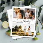 Budget Thanks Collage Wedding Thank You Flyer<br><div class="desc">Budget, Elegant, Boho Modern Wedding (3) Photo Collage „Love & Thanks” Script personalized affordable low budget wedding thank you flyer. Stylish wedding thank you template featuring 3 photo on the front and one photo on the back. ***PLEASE NOTE! *** BUDGET PAPER/FLYER IS PAPER THIN. NO ENVELOPES INCLUDED.*** UPGRADE THE PAPER...</div>