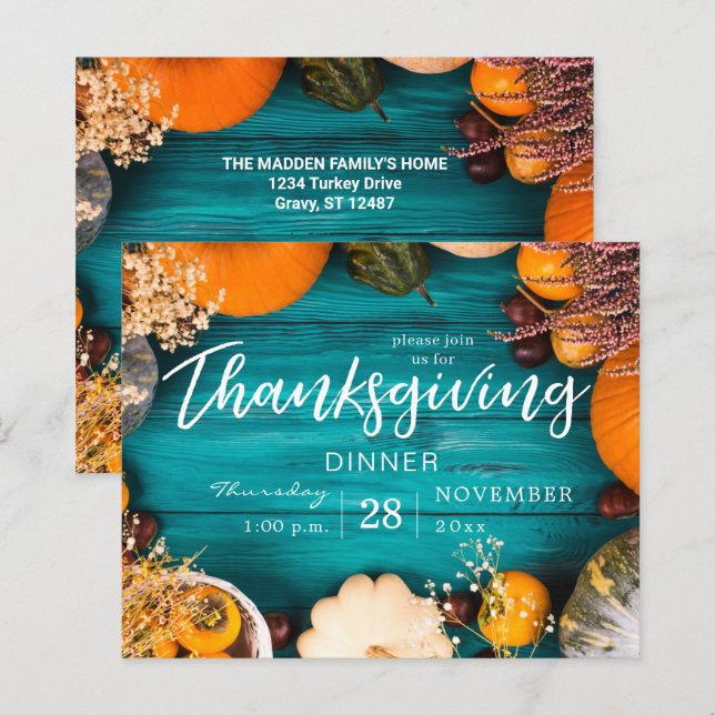 Budget Thanksgiving Dinner Feast Blue Pumpkin (Front/Back)