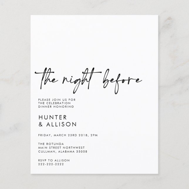 BUDGET The Night Before Invitation  Flyer (Front)