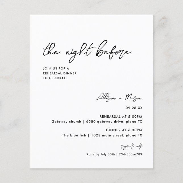 Budget The Night Before Rehearsal Dinner (Front)