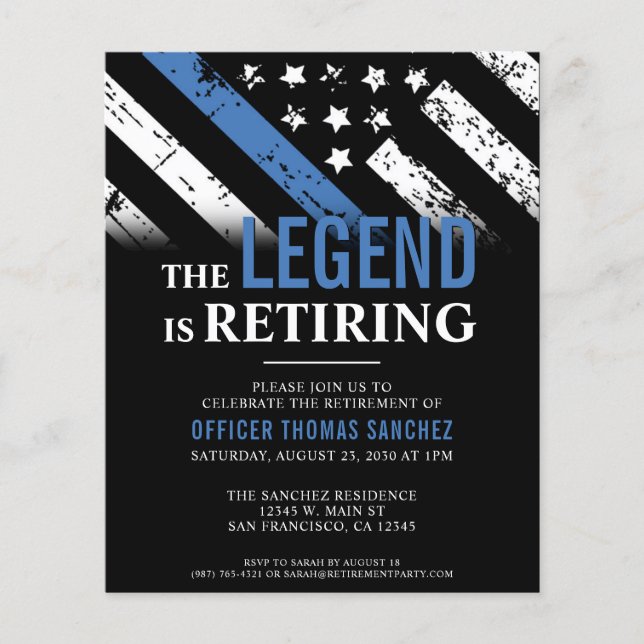 Budget Thin Blue Line Police Retirement Invitation Flyer (Front)