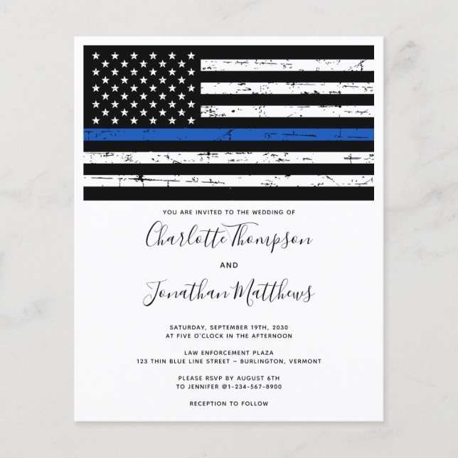 Budget Thin Blue Line Police Wedding Invitation (Front)