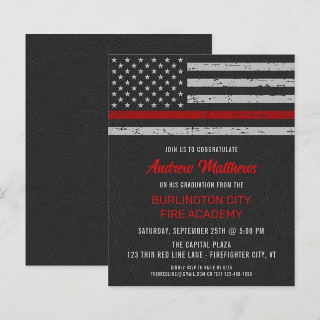 Budget Thin Red Line Firefighter Graduation Invite (Front/Back)