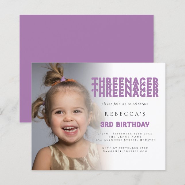 Budget Threenager Photo Overlay 3rd Birthday Lilac (Front/Back)