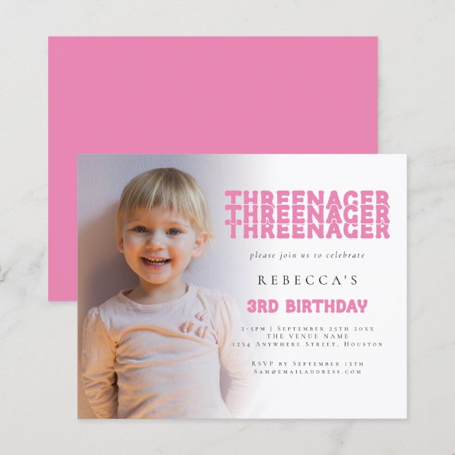 Budget Threenager Photo Overlay 3rd Birthday Pink (Front/Back)
