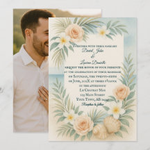 Budget Tide & Bloom Photo Wedding Invitation 