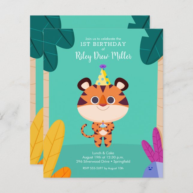 Budget Tiger Kid's Birthday Invitations (Front/Back)