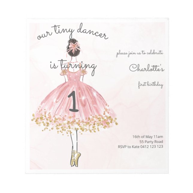 BUDGET Tiny Dancer Pink Ballet Invitation Notepad (Front)
