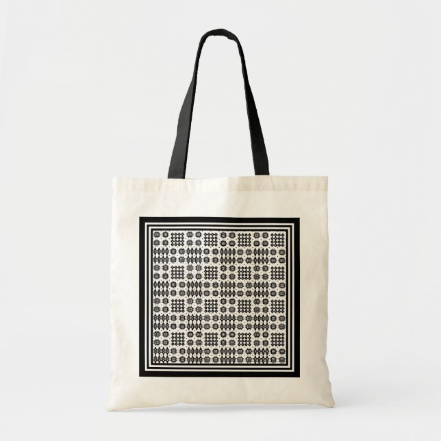Budget Tote Bag Black White Welsh Tapestry Pattern (Front)
