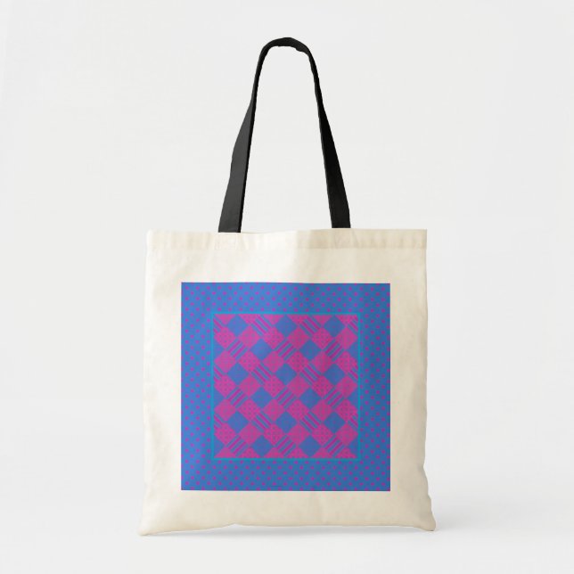 Budget Tote Bag: Magenta and Blue Faux-Patchwork (Front)