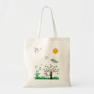 Budget tote handbag white birds flying over pond