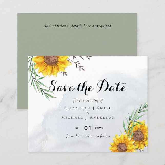 BUDGET Tournesols rustiques Olive Feuille Mariage (Devant / Derrière)