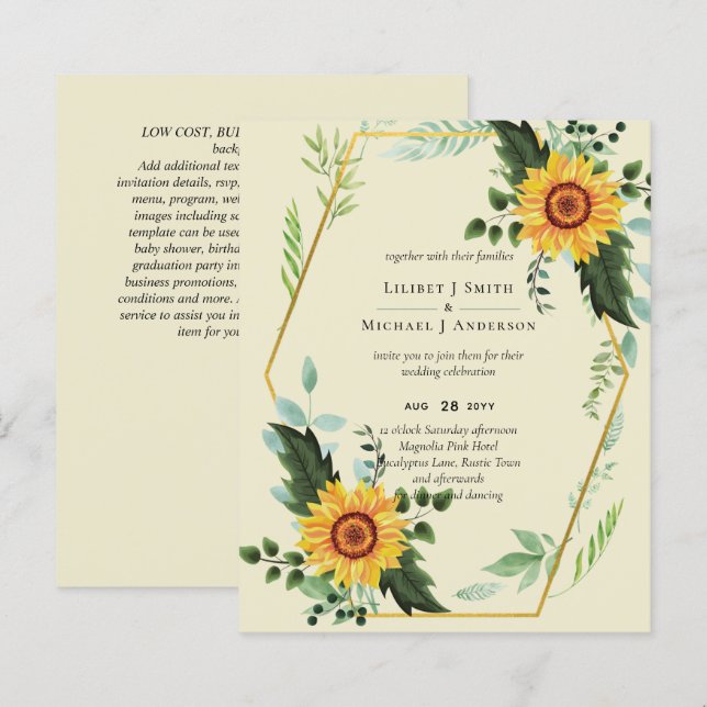 BUDGET Tournesols rustiques Vert Feuille Mariage (Devant / Derrière)