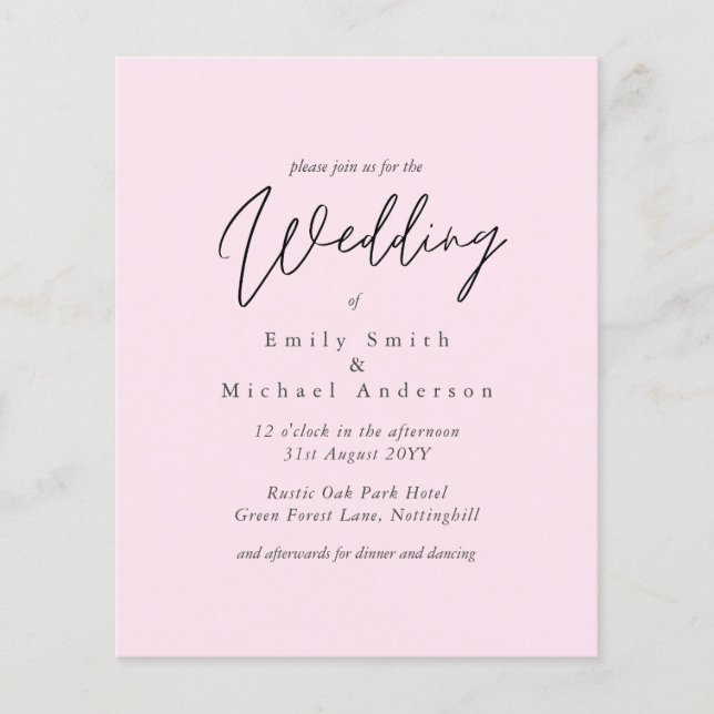 BUDGET Trending Colour Pink Wedding Invite (Front)