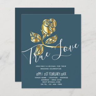 BUDGET Trending True Love Gold Rose Wedding Invite