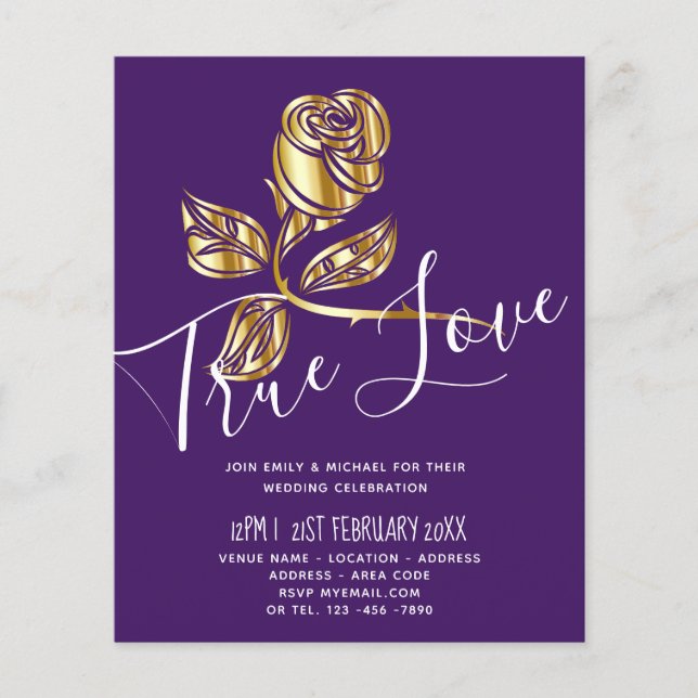 BUDGET Trending True Love Gold Rose Wedding Invite (Front)