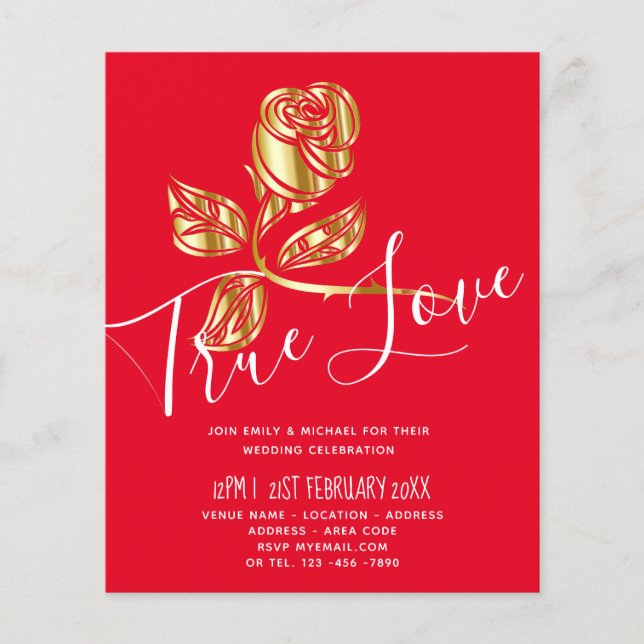 BUDGET Trending True Love Gold Rose Wedding Invite (Front)