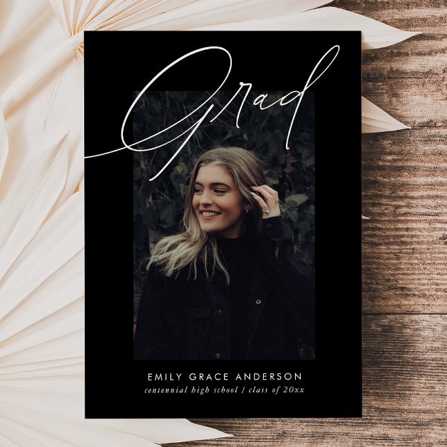Budget Trendy Calligraphy Three Photo Graduation Invitation (Creator Uploaded)