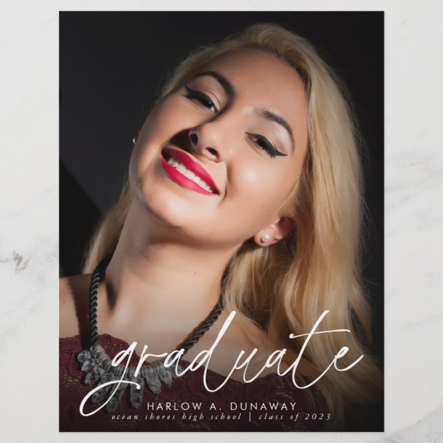 Budget Trendy Script Photo Graduation Announcement Flyer (Front)