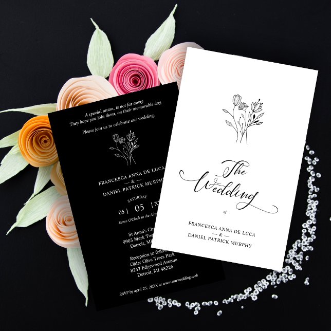 Budget Trendy Wildflowers Wedding Black & White (Creator Uploaded)