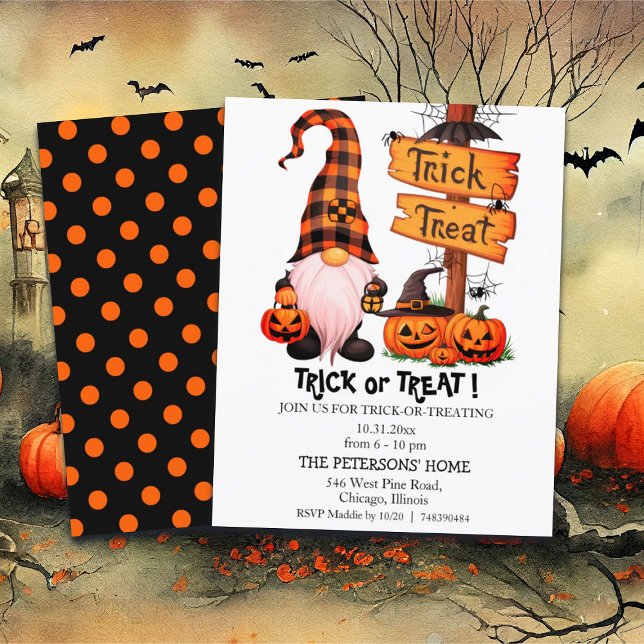 Budget Trick or Treat Cute Gnome Invitation (Creator Uploaded)