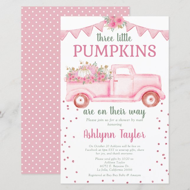 Budget Triplets Pink Little Pumpkin By Mail Shower (Front/Back)